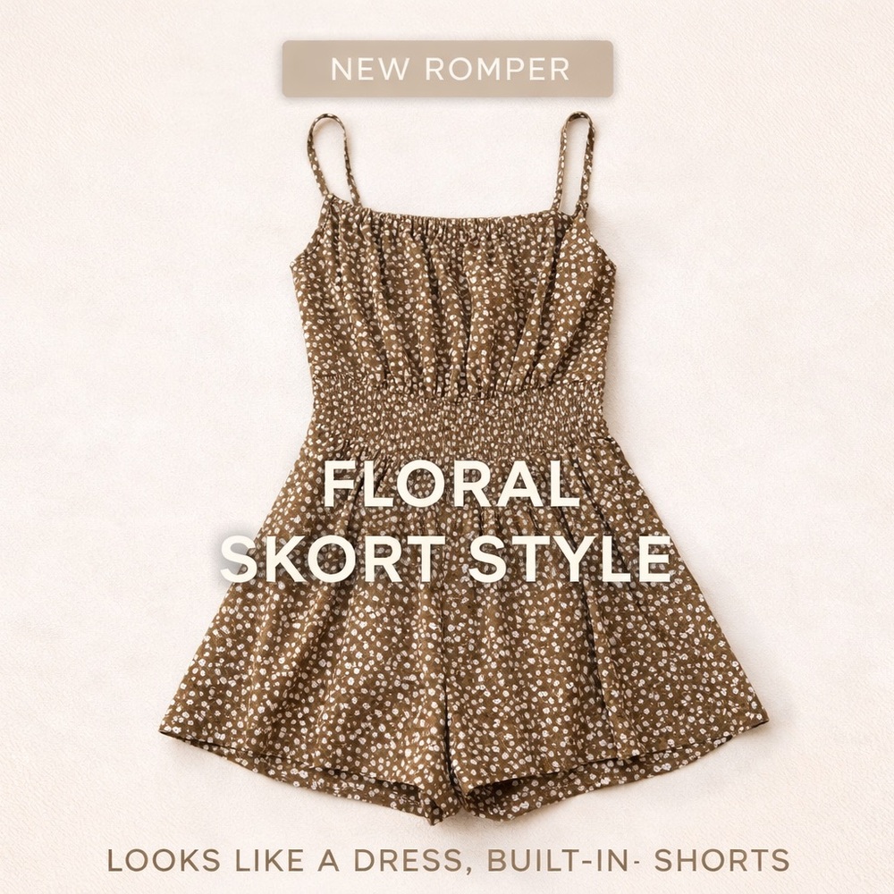 Floral Skort Style Romper - Brown